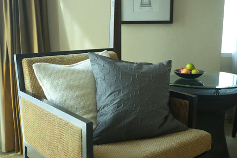 Embroidered Cotton Cushion Cover (Grey) 50 x 50cm