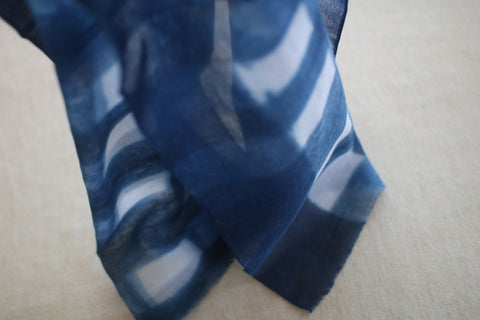 Aizome Natural Indigo Dyed Cotton Gauze Scarf {Grid Check}