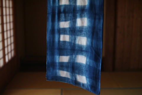 Aizome Natural Indigo Dyed Cotton Gauze Scarf {Grid Check}