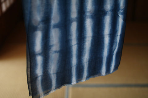 Aizome Natural Indigo Dyed Cotton Gauze Scarf {Broken Stripe}