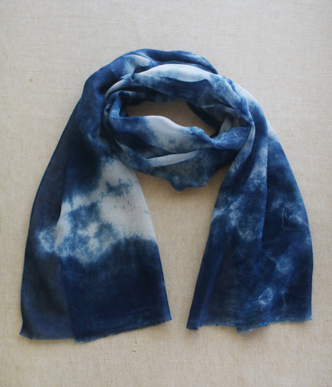 Aizome Natural Indigo Dyed Cotton Gauze Scarf {Cloud}