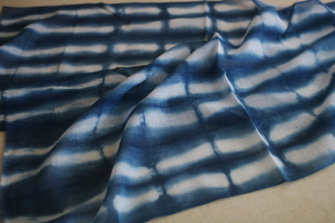 Aizome Natural Indigo Dyed Cotton Gauze Scarf {Broken Stripe}