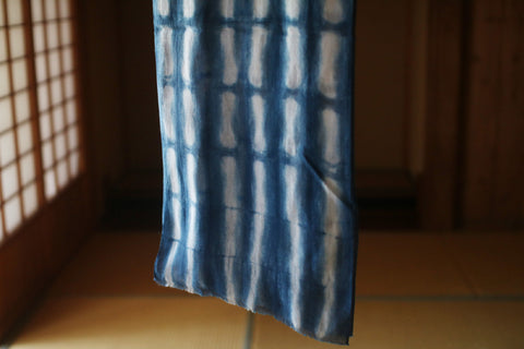 Aizome Natural Indigo Dyed Cotton Gauze Scarf {Broken Stripe}